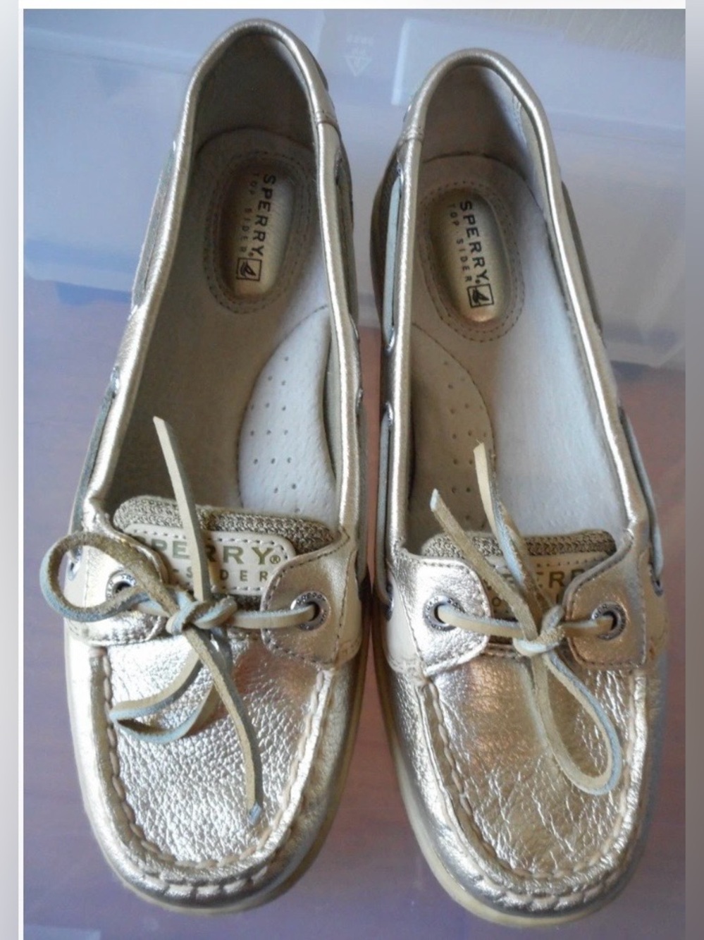 Sperry Gold Metallic Leather Boat Shoes